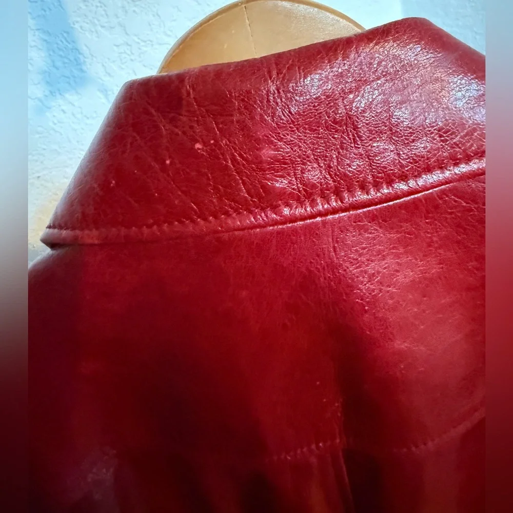 Women's Vintage Guess Los Angeles Maroon Red Leather Jacket Multi Pockets Large - Picture 13 of 15